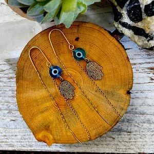Hamsa hand and evil eye earrings